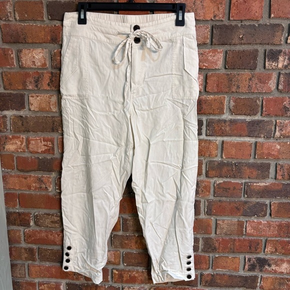Soft Surroundings womens drawstring button detail pull on pants cream PS - Picture 2 of 5